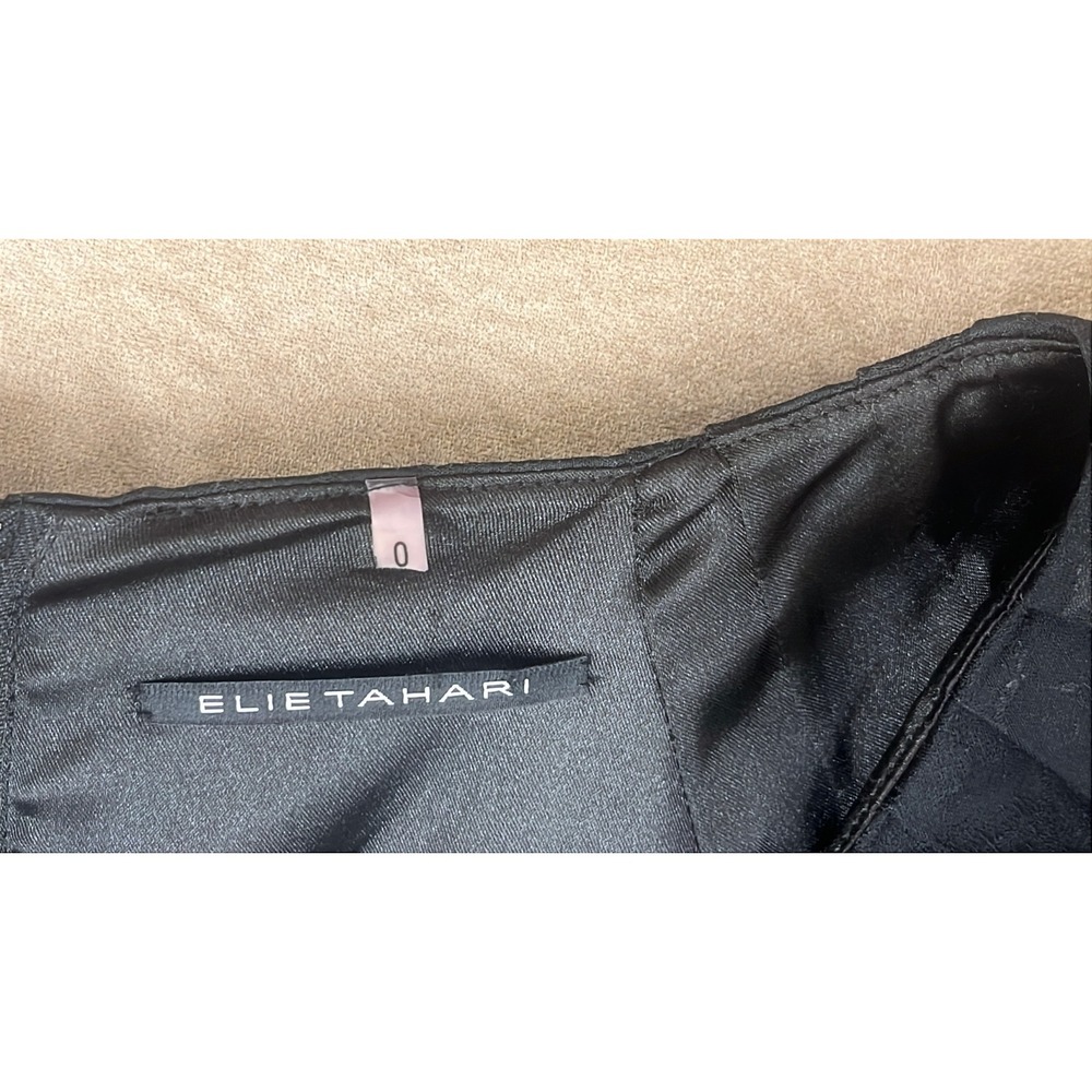 Elie Tahari Black Jacquard Pleated Scoop Neck Sheath Dress Size 0 Cap‎ Sleeve - Picture 4 of 16